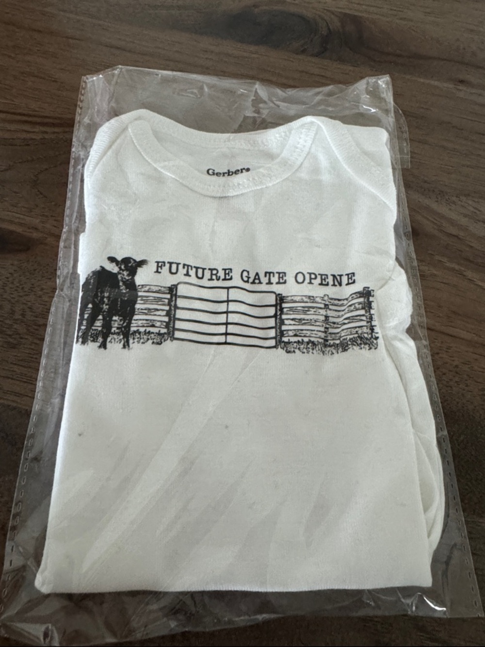 Gerber White Baby Onesie with Black Farm Graphic